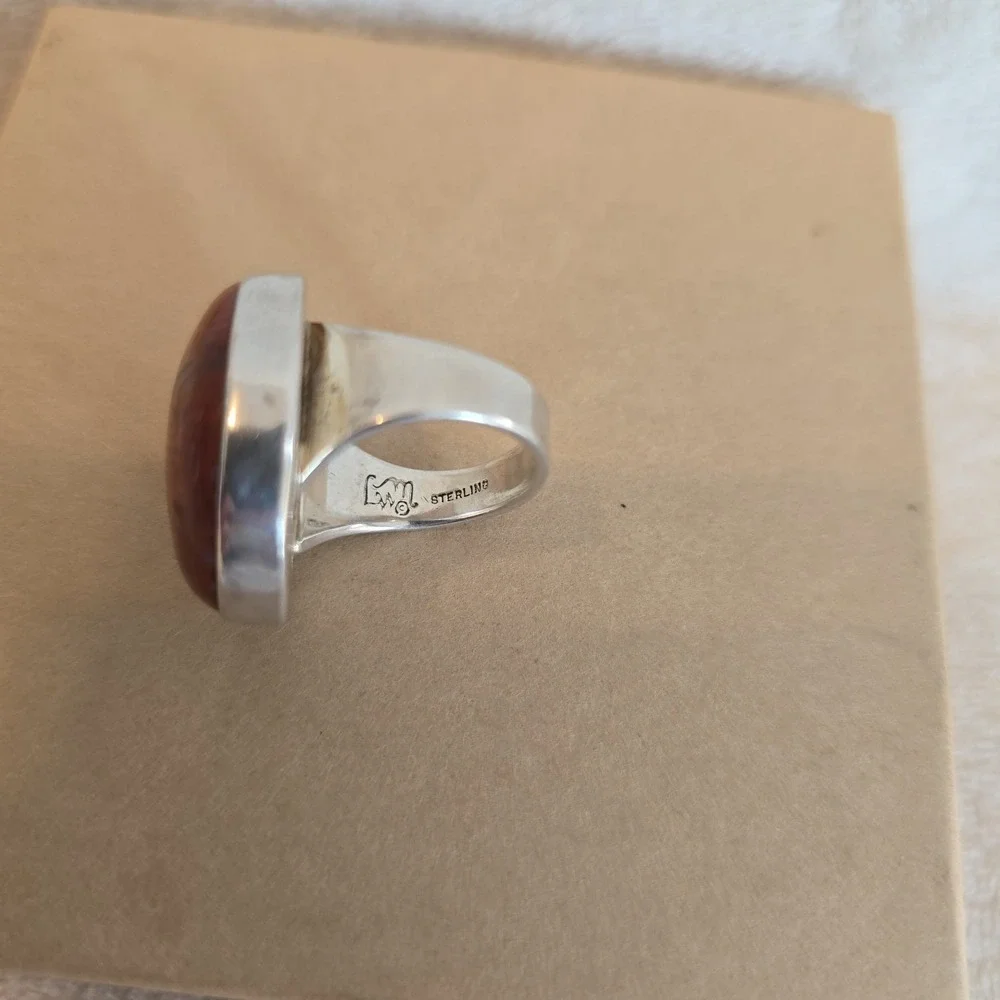 Sterling Silver Ring With Round Crazy Lace Agate Stone Earthy Boho-chic